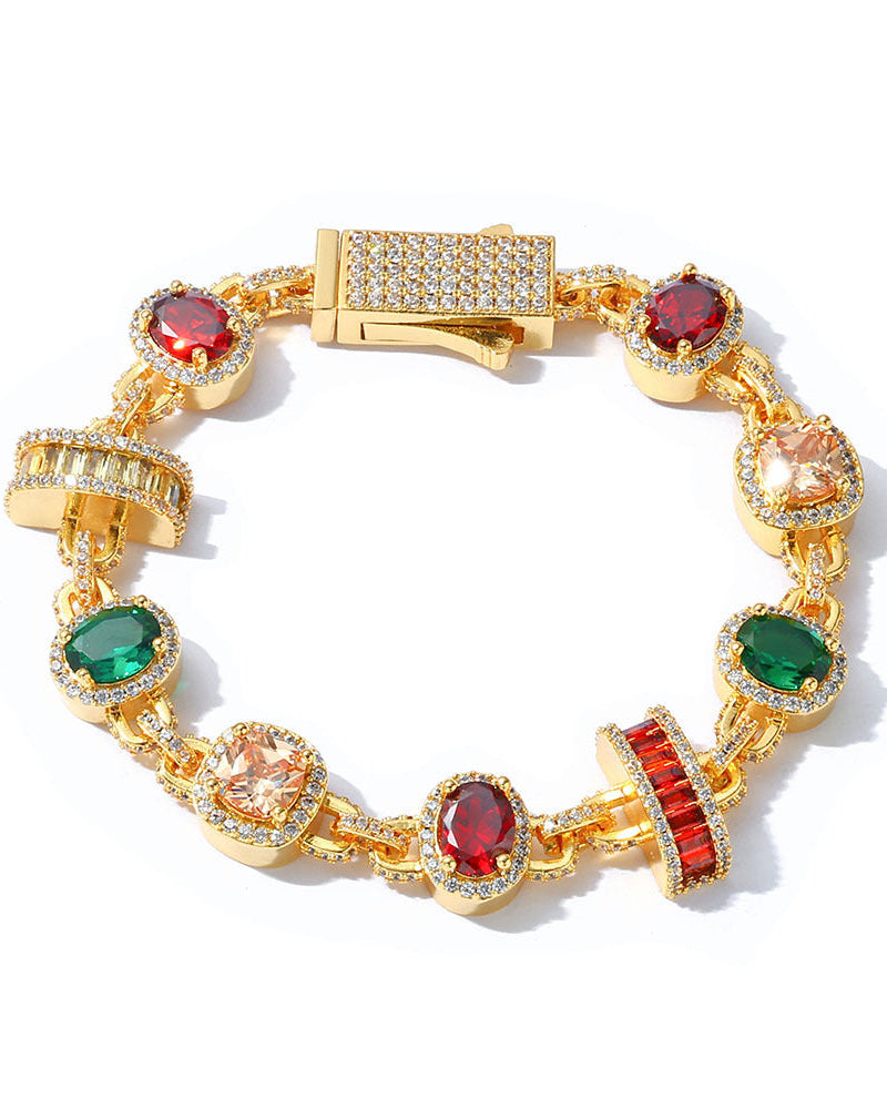 Multicolor Oval Gem Lock Bracelet