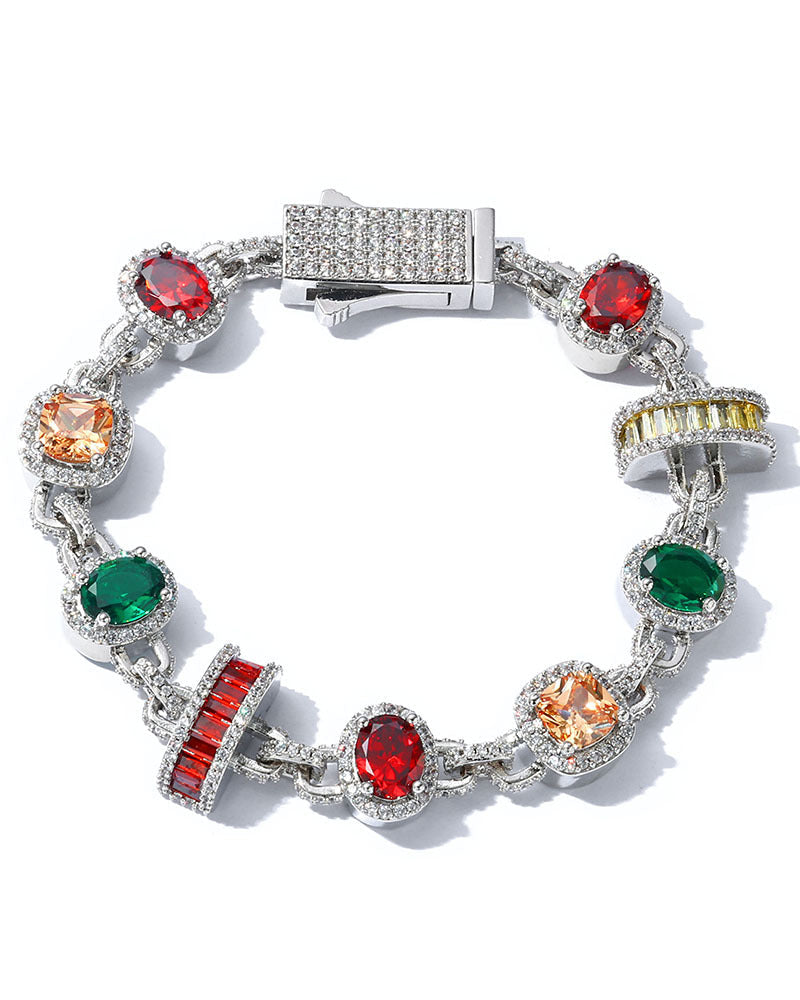 Multicolor Oval Gem Lock Bracelet