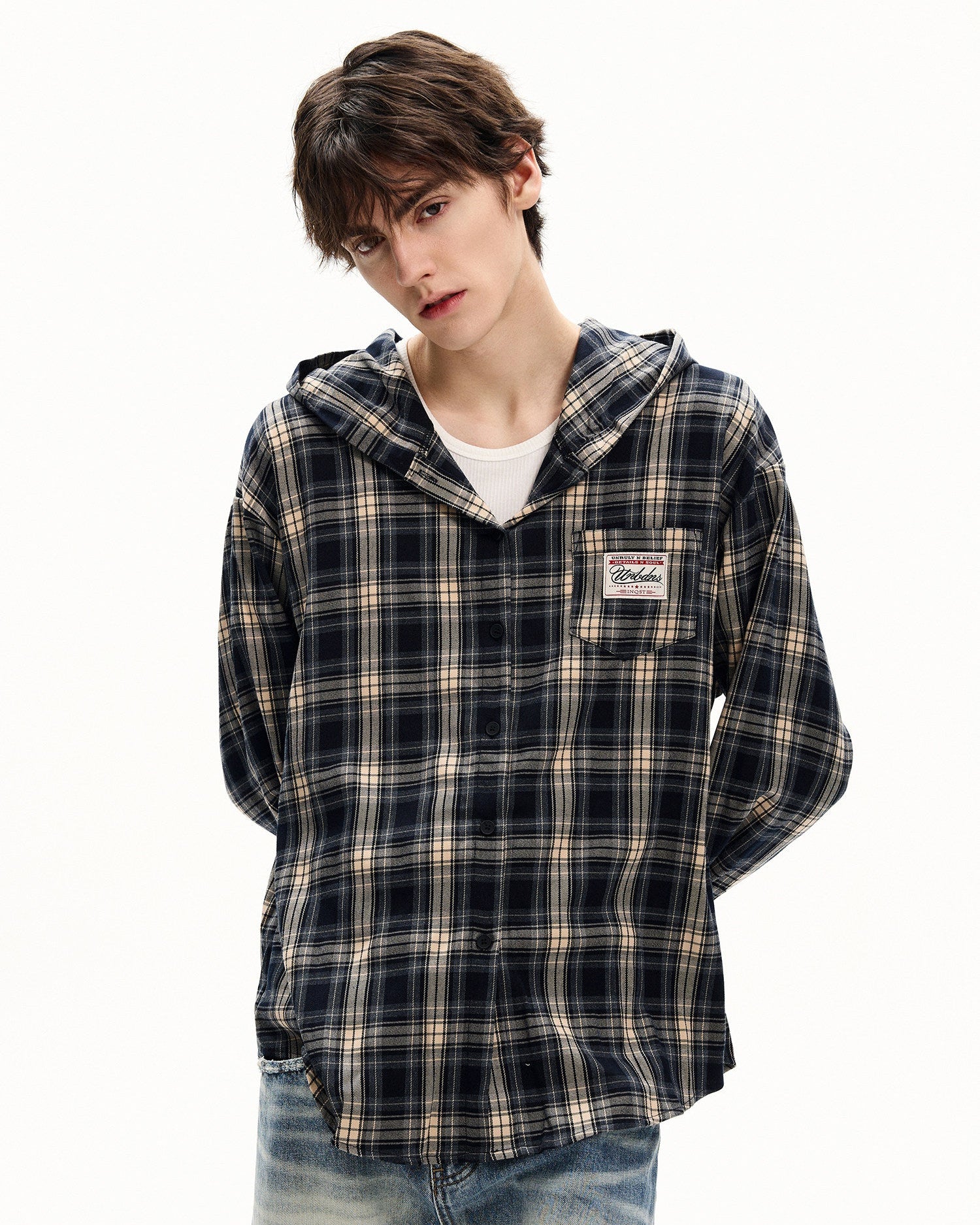Plaid Cotton Hooded Shirt
