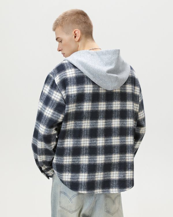 Plaid Hooded Checked Overshirt Cardigan