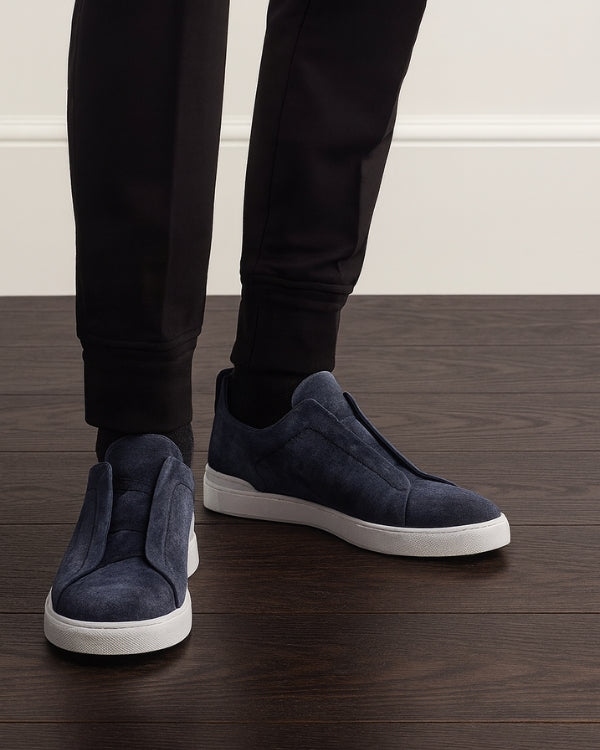 Marineblaue Wildleder Sneaker ohne Schnürung