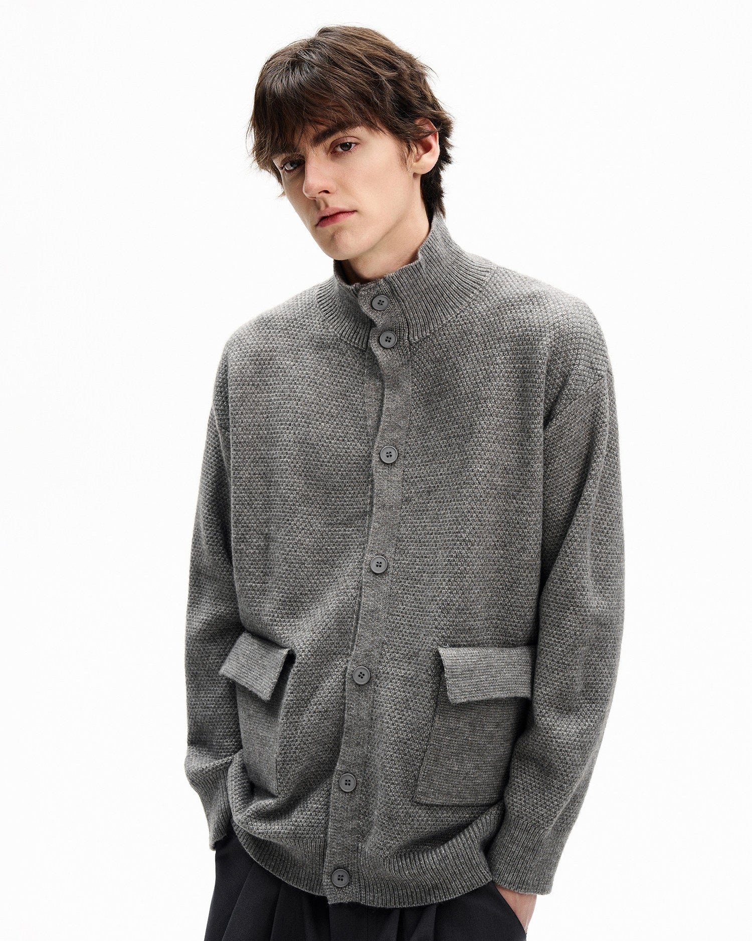 Textured Knit Wool Blend Cardigan