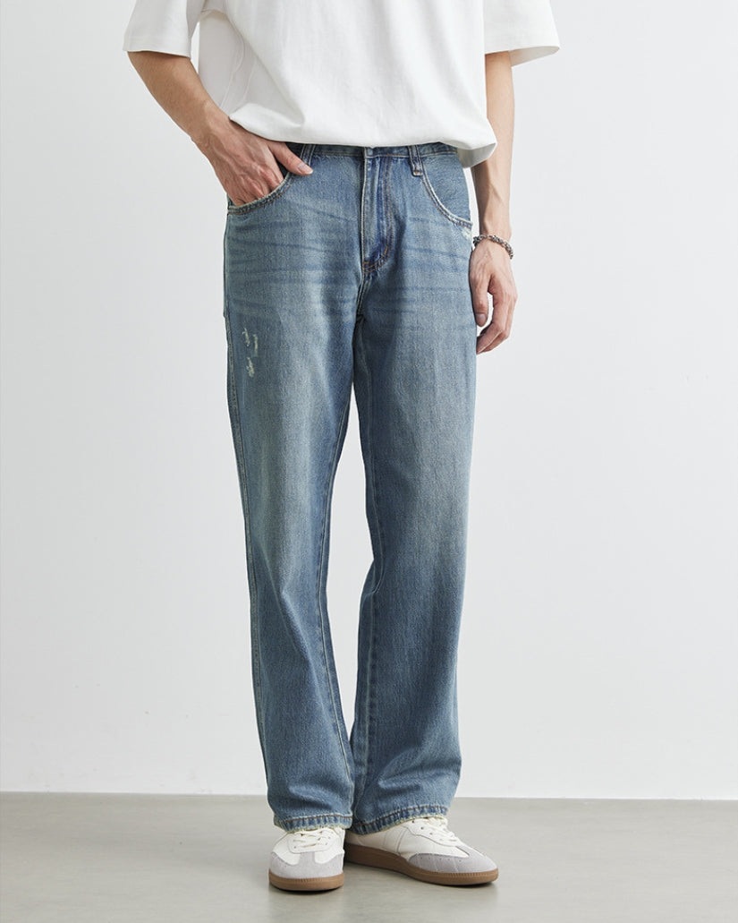 Straight-Leg Denim Jeans mit Vintage-Waschung