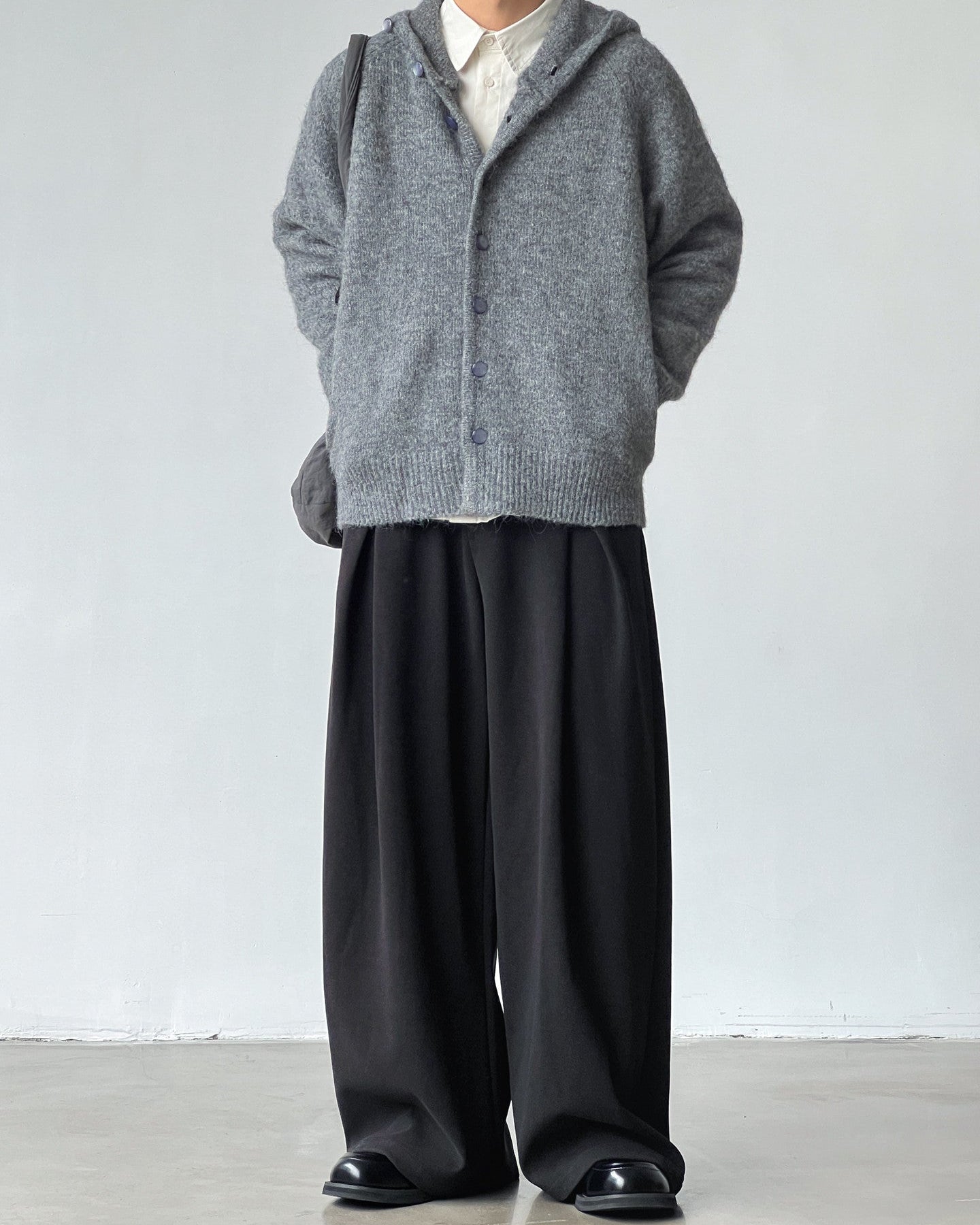 Wool Blend Wide Pleat Trousers