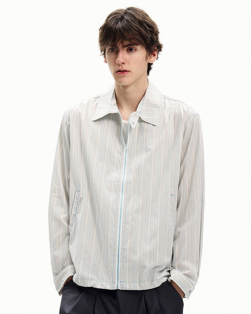 Striped Cotton Zip Front Jacket