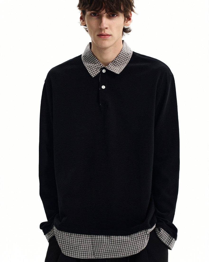 Cotton Blend Layered Polo Sweatshirt