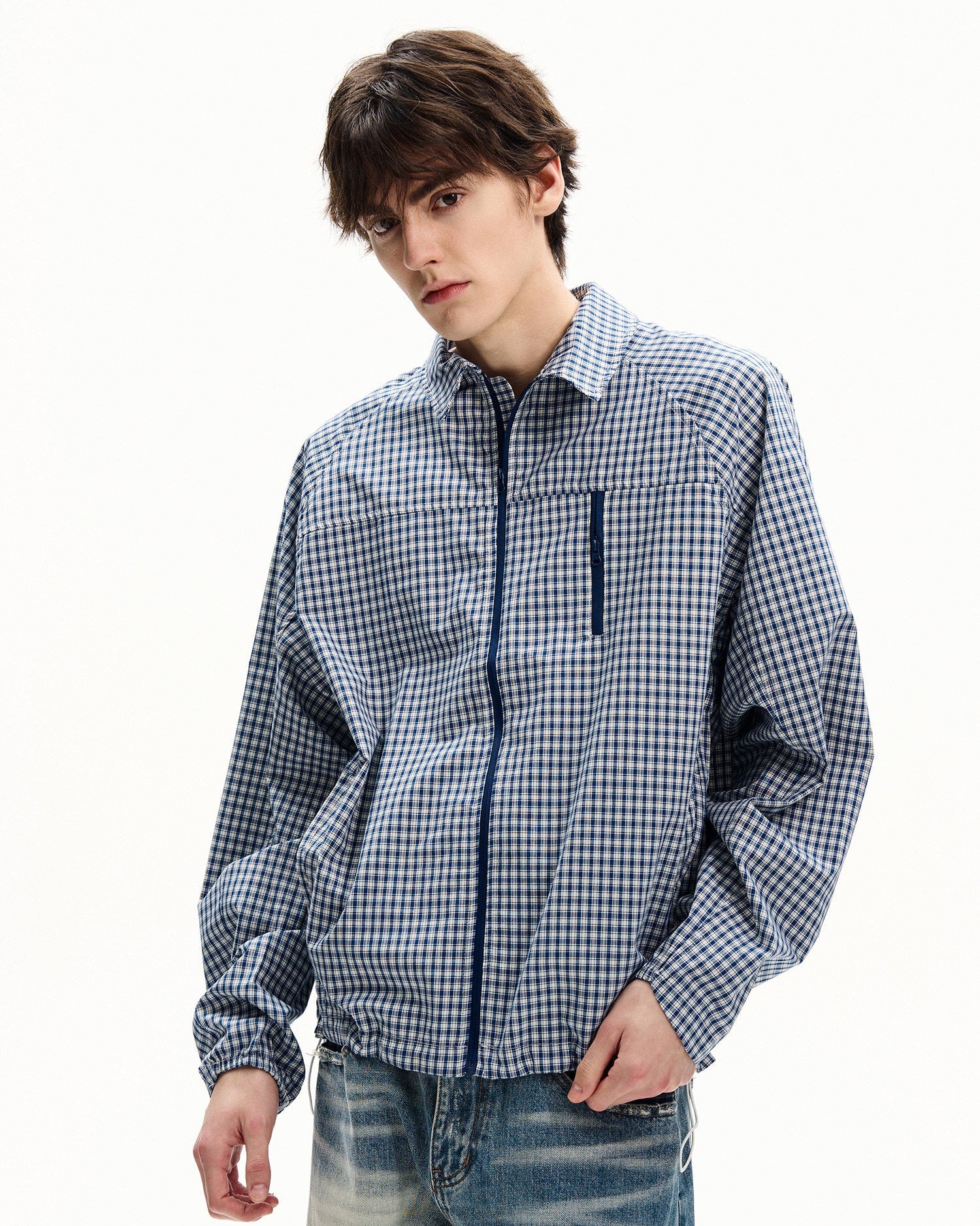 Gingham Cotton Zip Jacket
