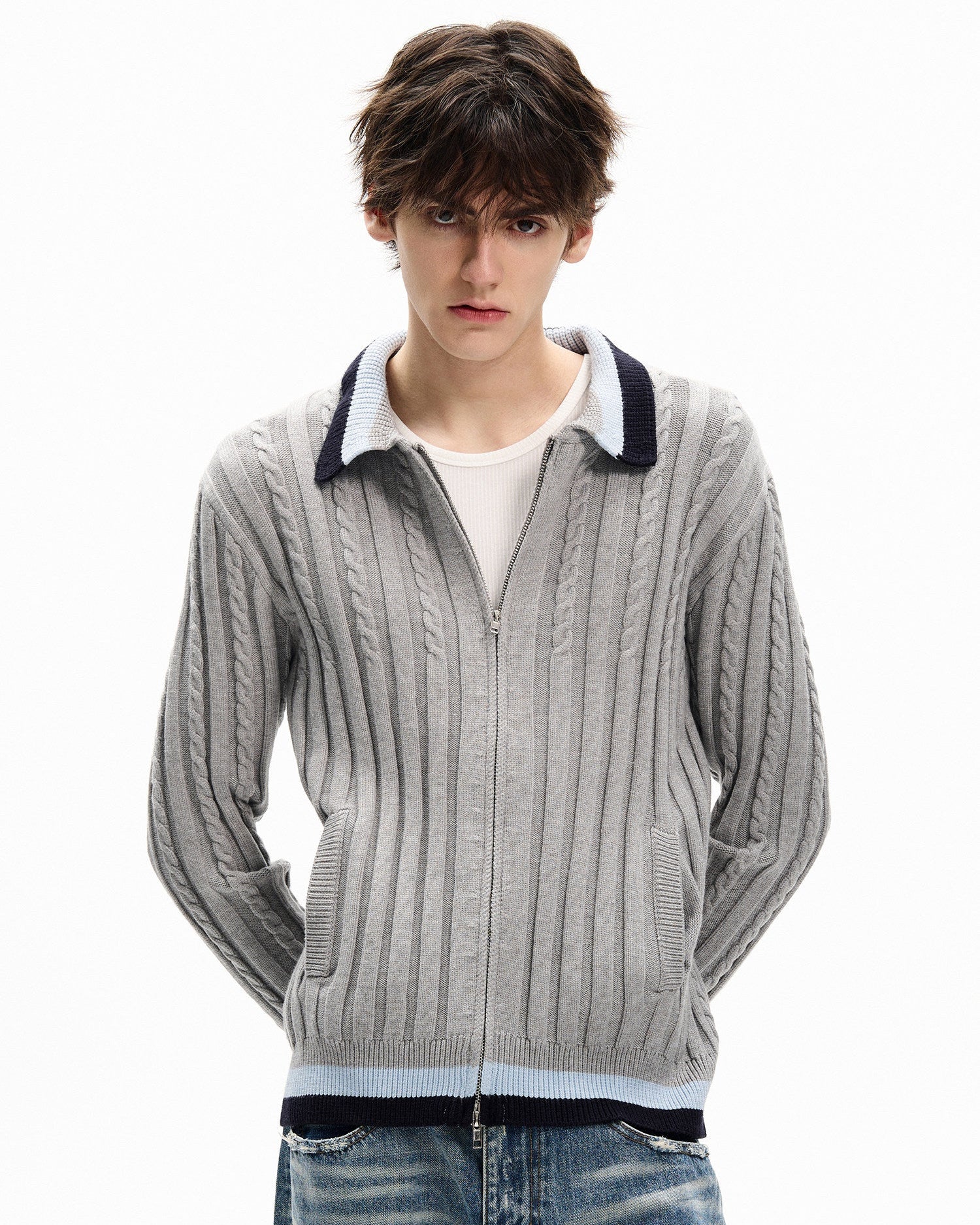 Ribbed Cotton Zip-Up Cardigan