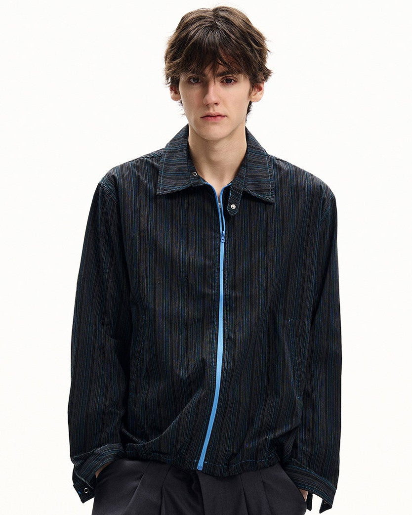 Textured Stripe Zip Jacket