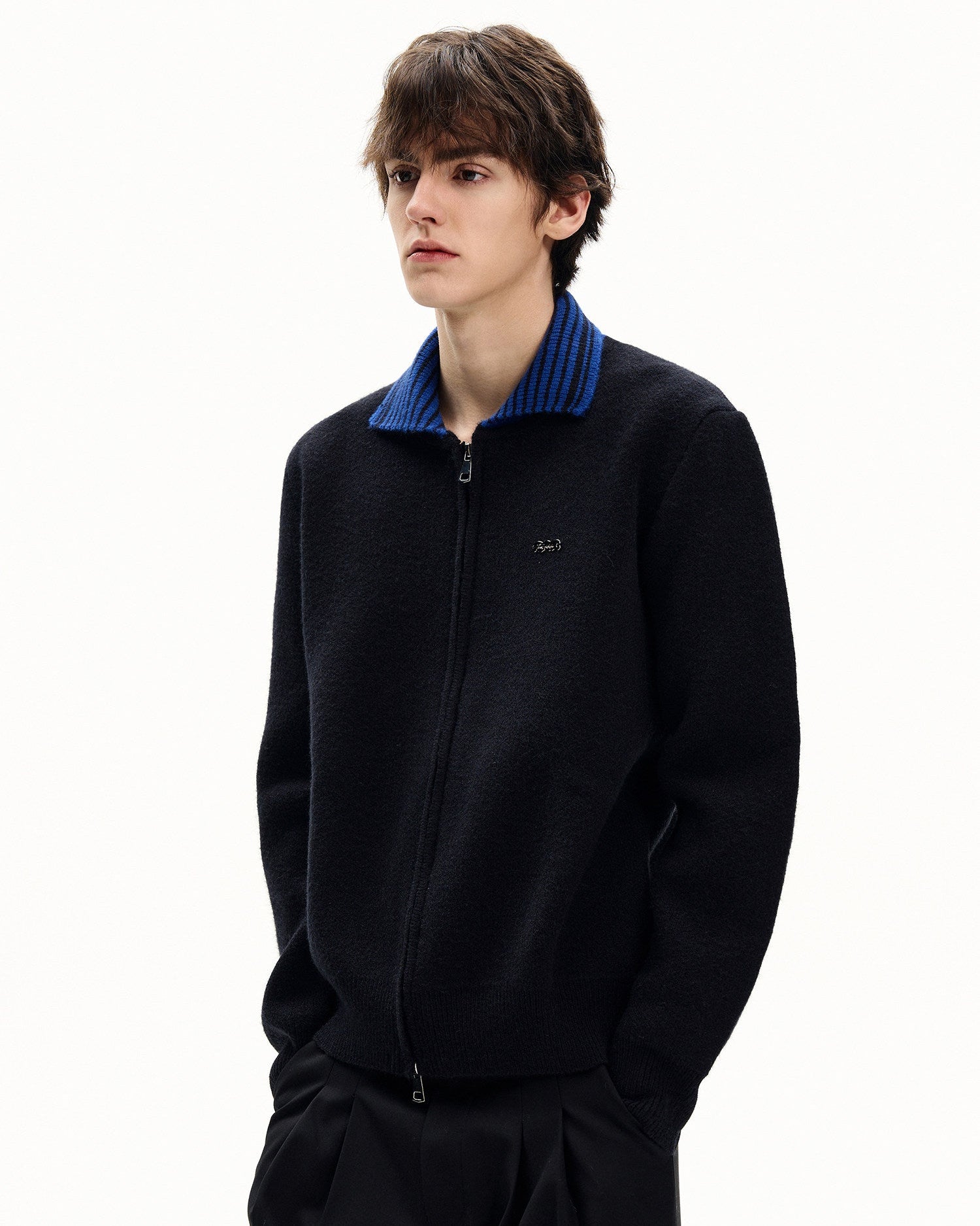 Retro Wool Blend Zip Cardigan