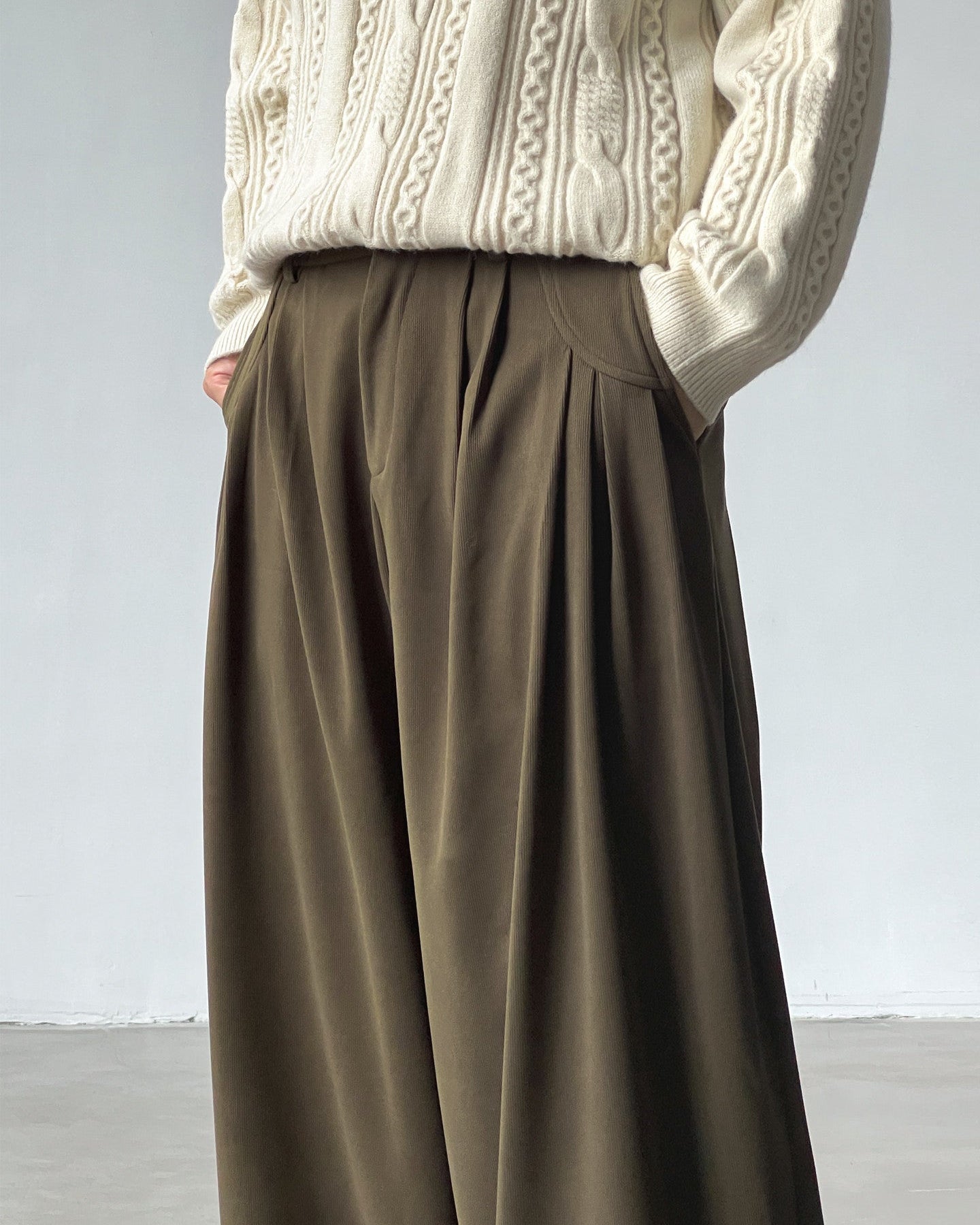 Pleated Wide-Leg Tailored Trousers