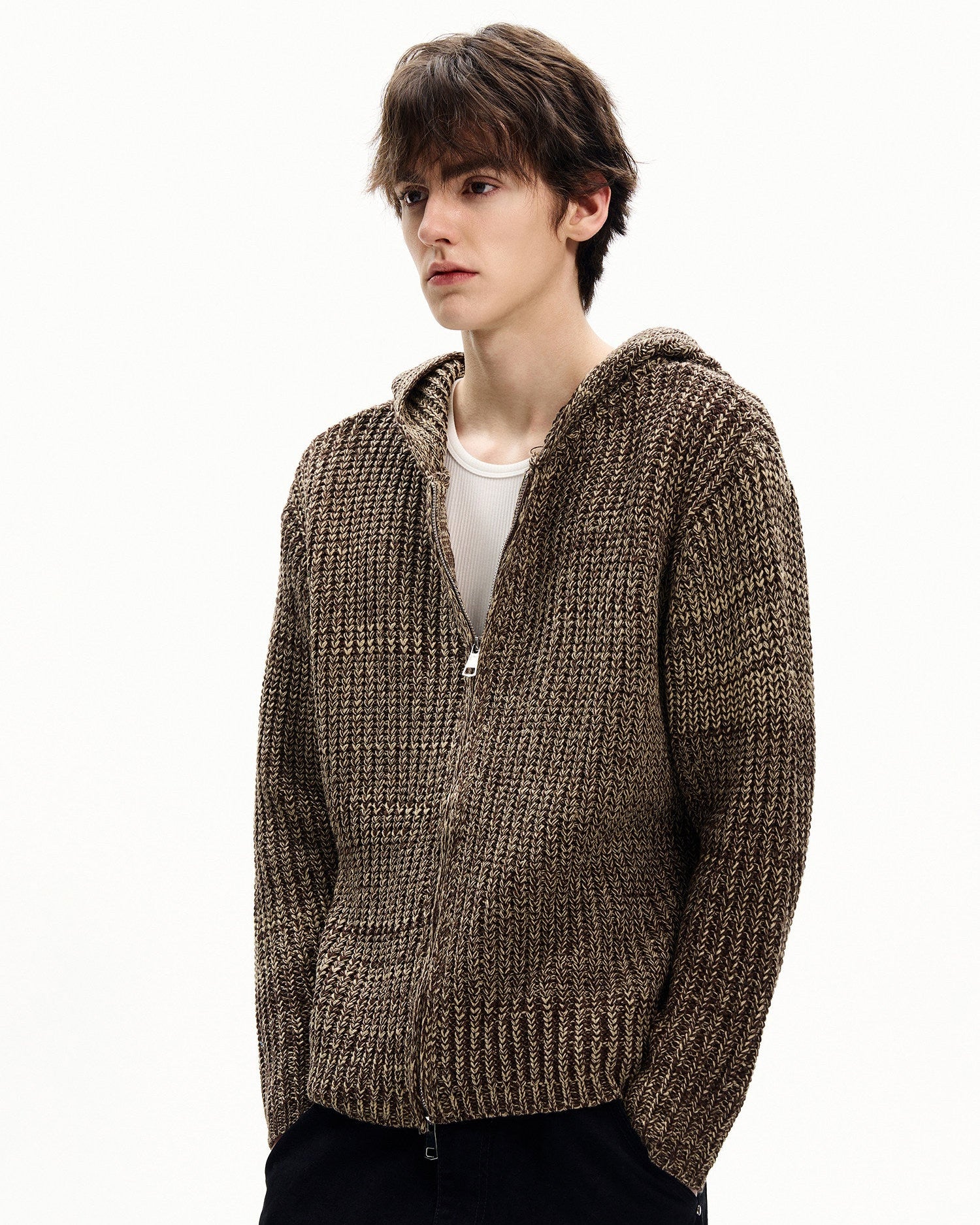 Marled Knit Zip Hoodie Cardigan