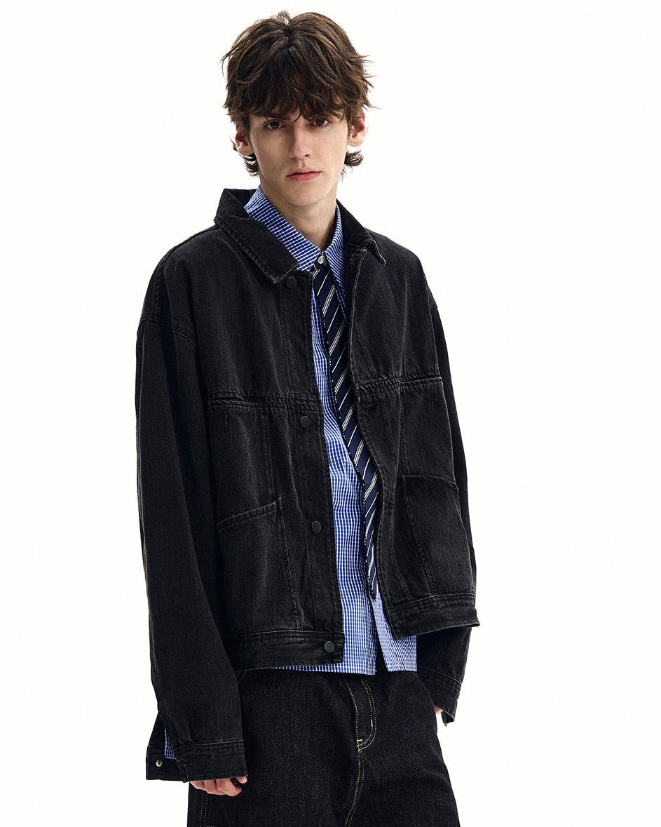 Washed Denim Snap Front Jacket