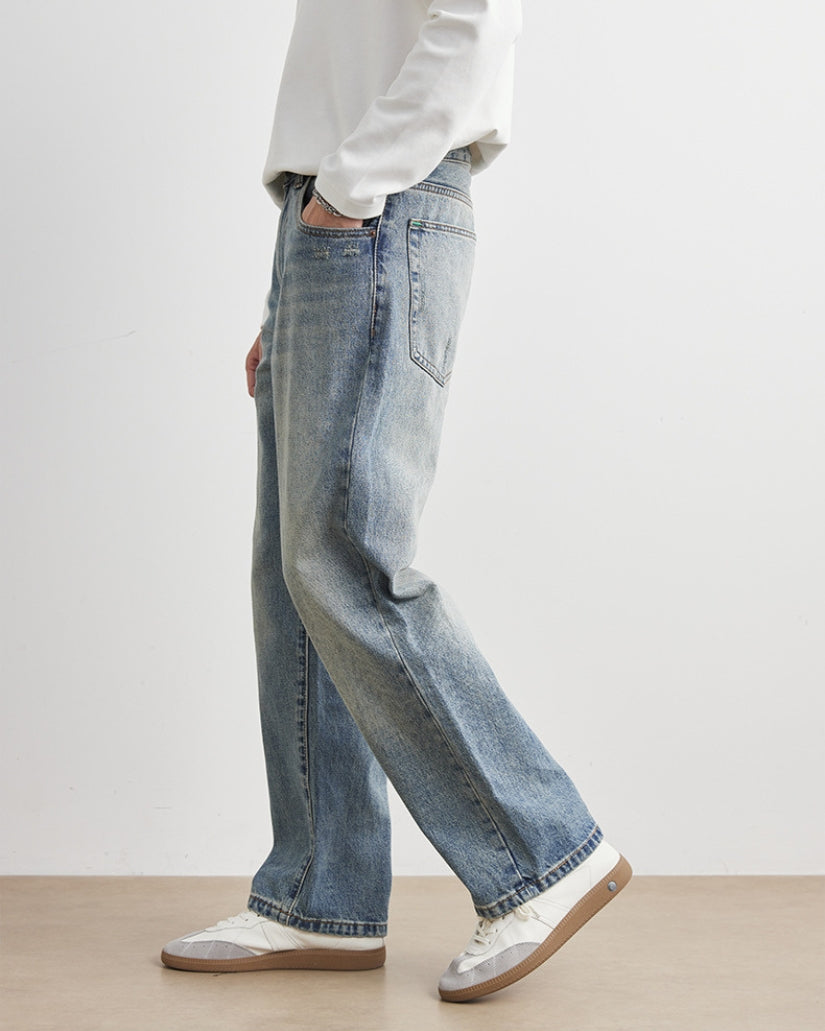 Stonewashed Denim-Jeans mit geradem Bein