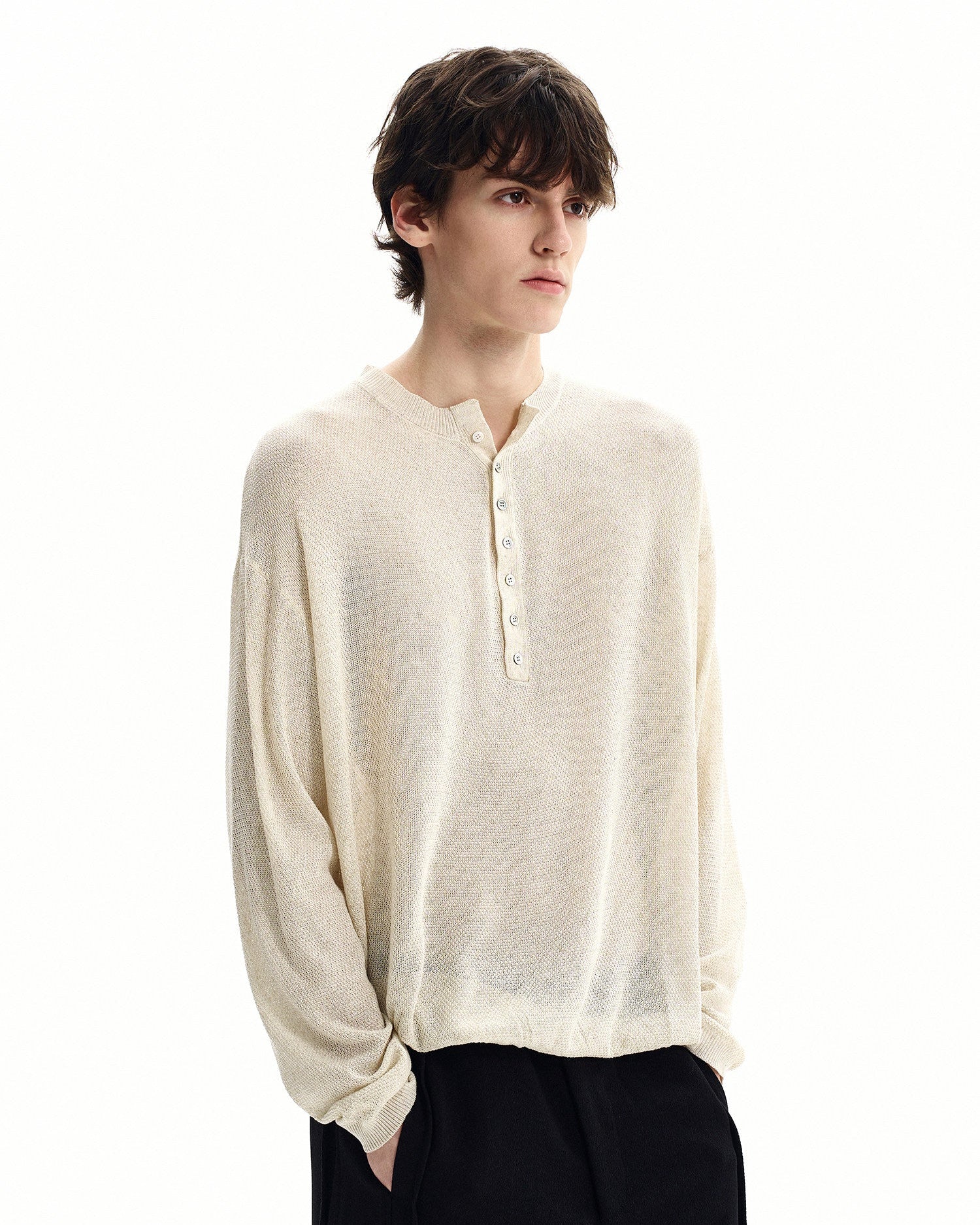 Refined Collar  Knit Henley