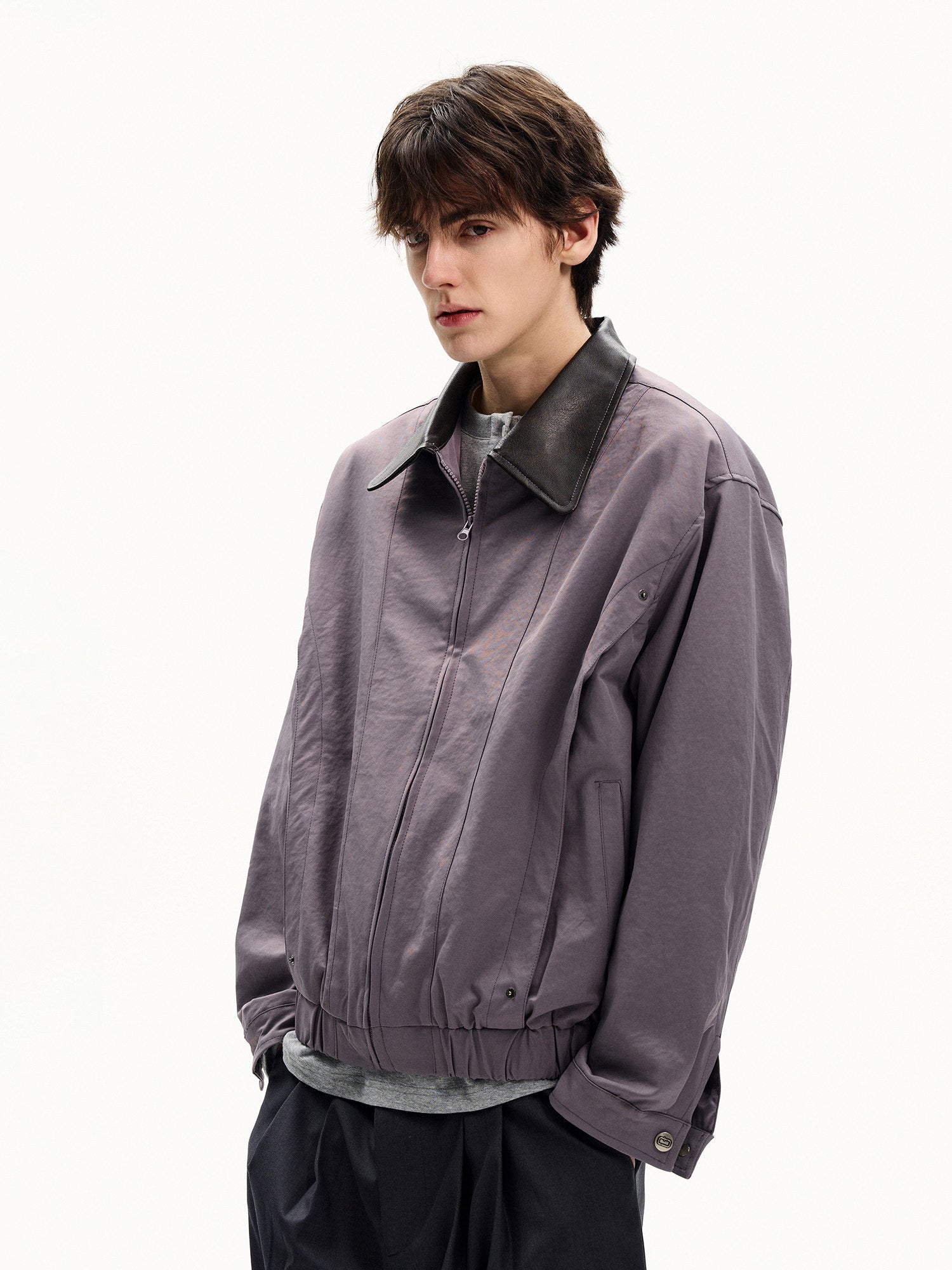 Solid Cotton Nylon Zip Jacket