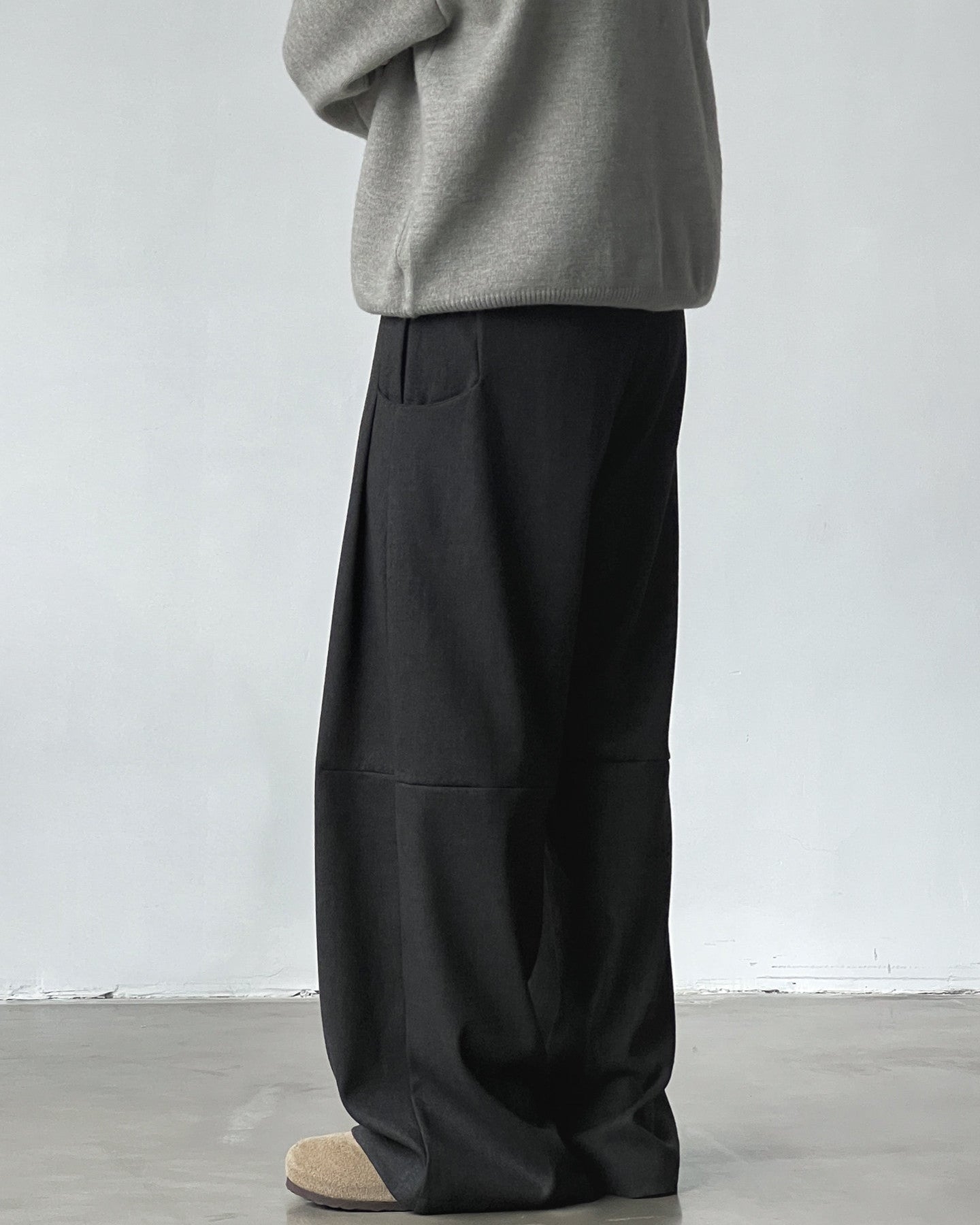 Wide Pleat Wool Blend Trousers