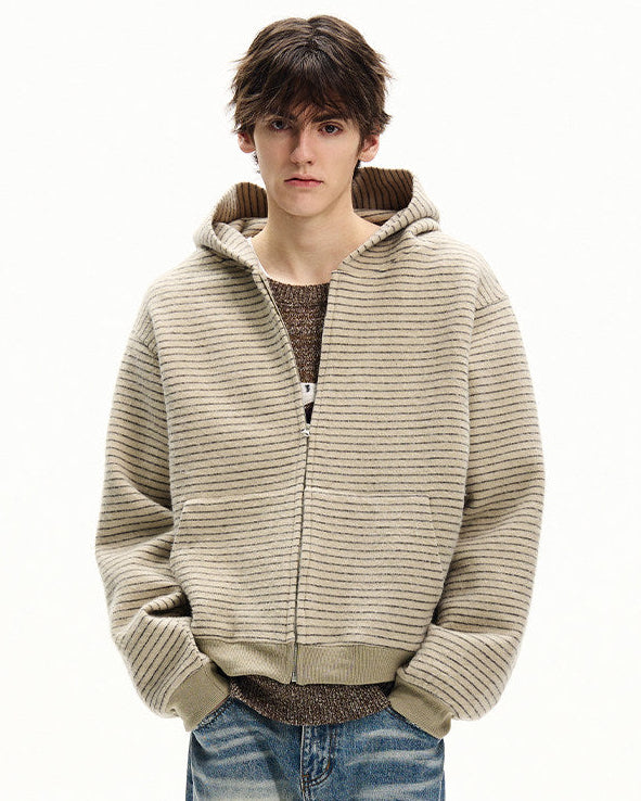 Modern Stripe Knit Zip Hoodie