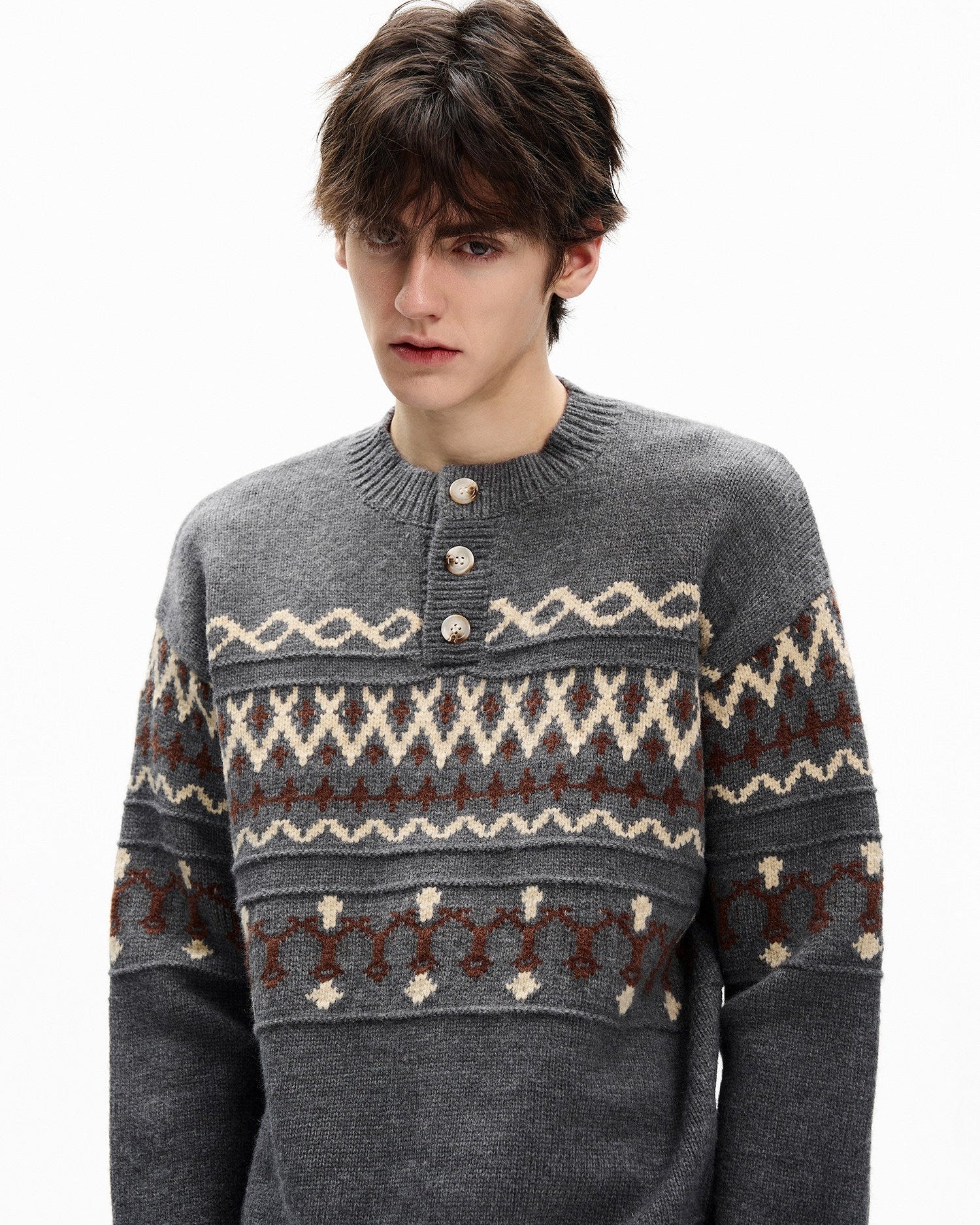 Fair Isle Wool Henley Sweater