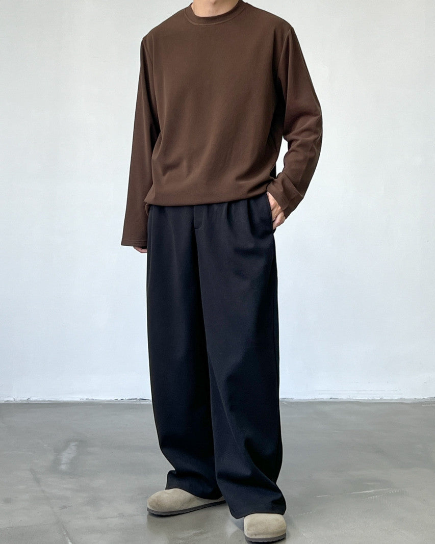 Cotton Blend Wide Pleat Trousers