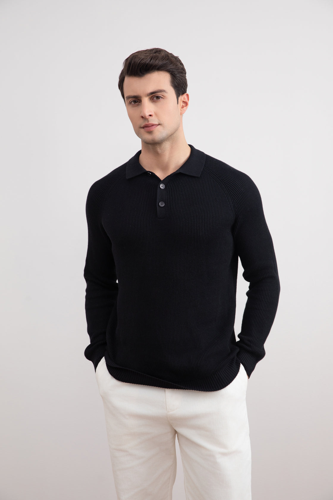 Zwart Engels Rib Poloshirt