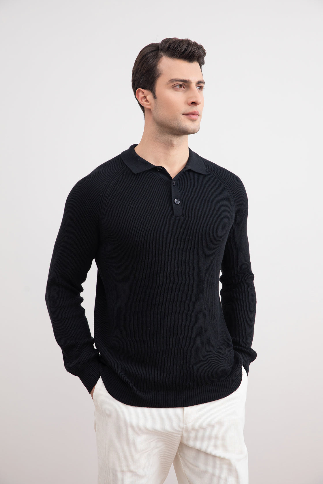 Zwart Engels Rib Poloshirt
