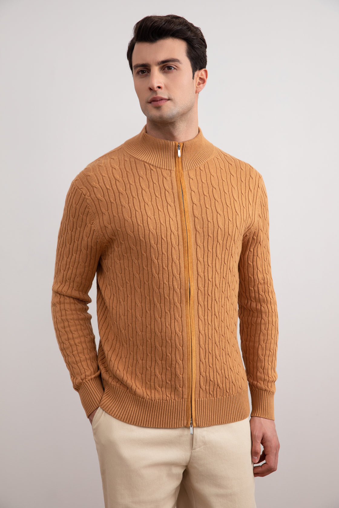 Sienna gebreide trui full-zip kabel full-zip