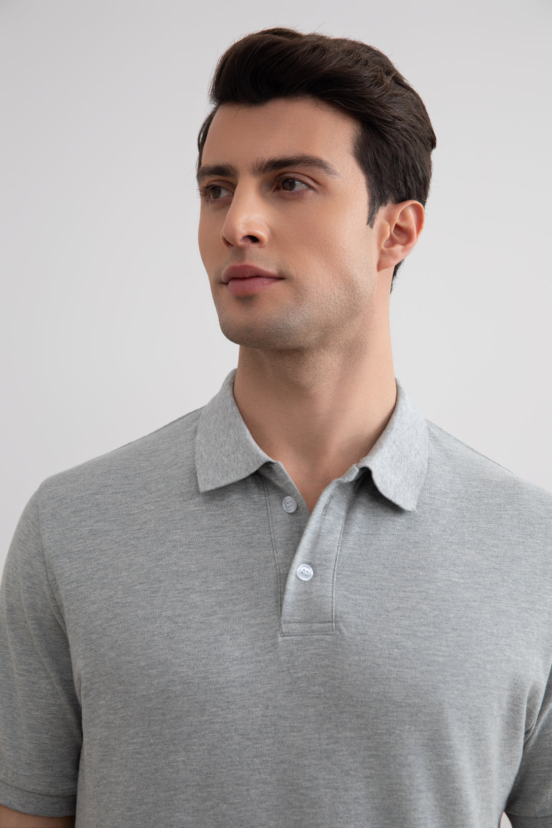 Grijs gemêleerd katoen-piqué poloshirt