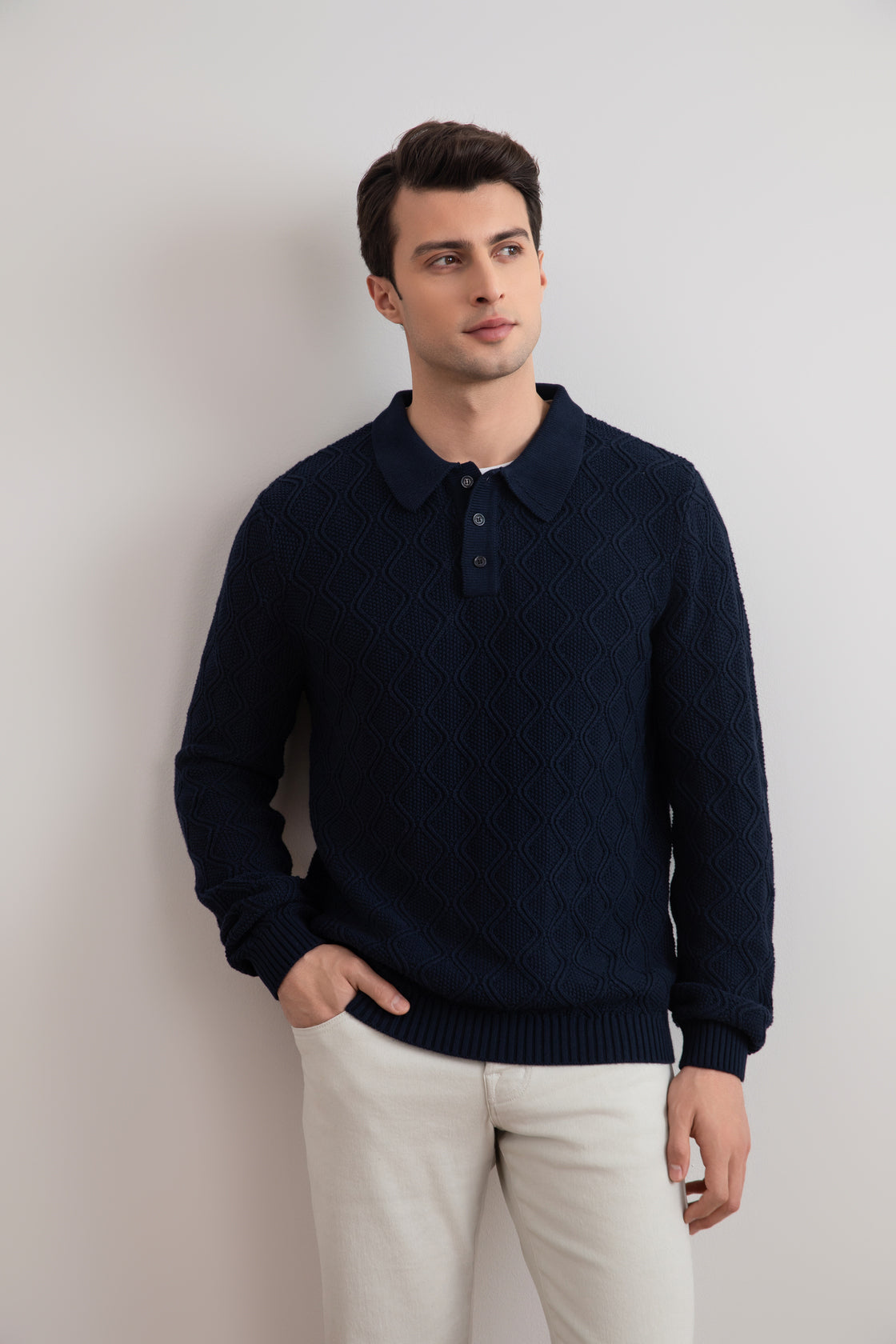 Navy honingraat polotrui