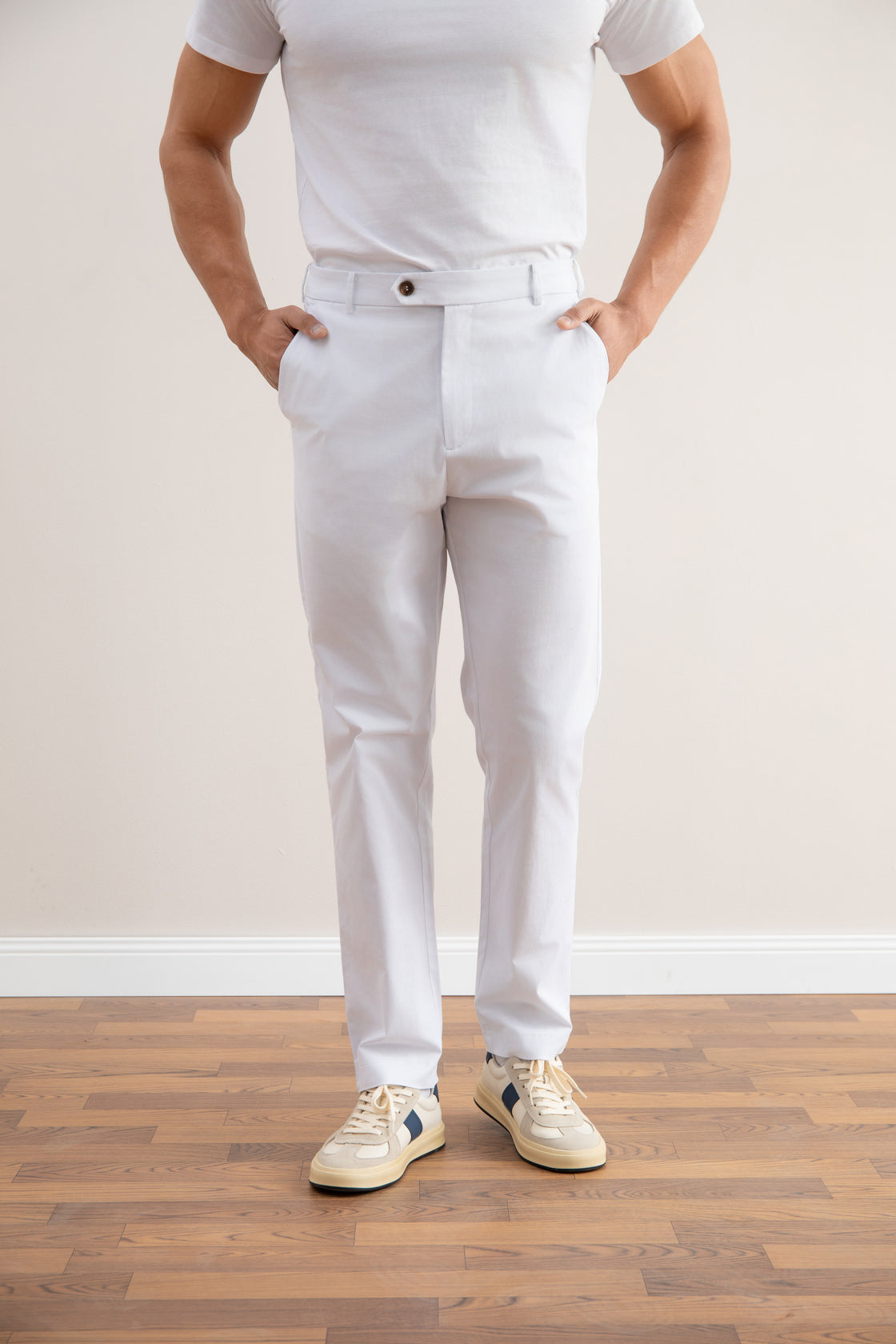 White Straight-Leg Pleated Trousers