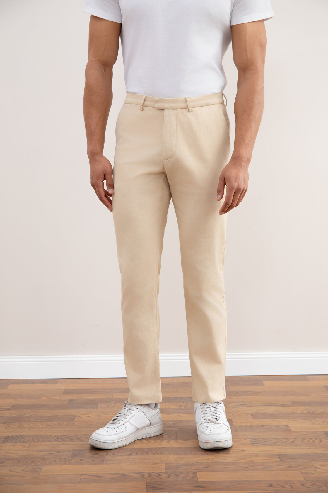 Beige Straight-Fit Winter Pants