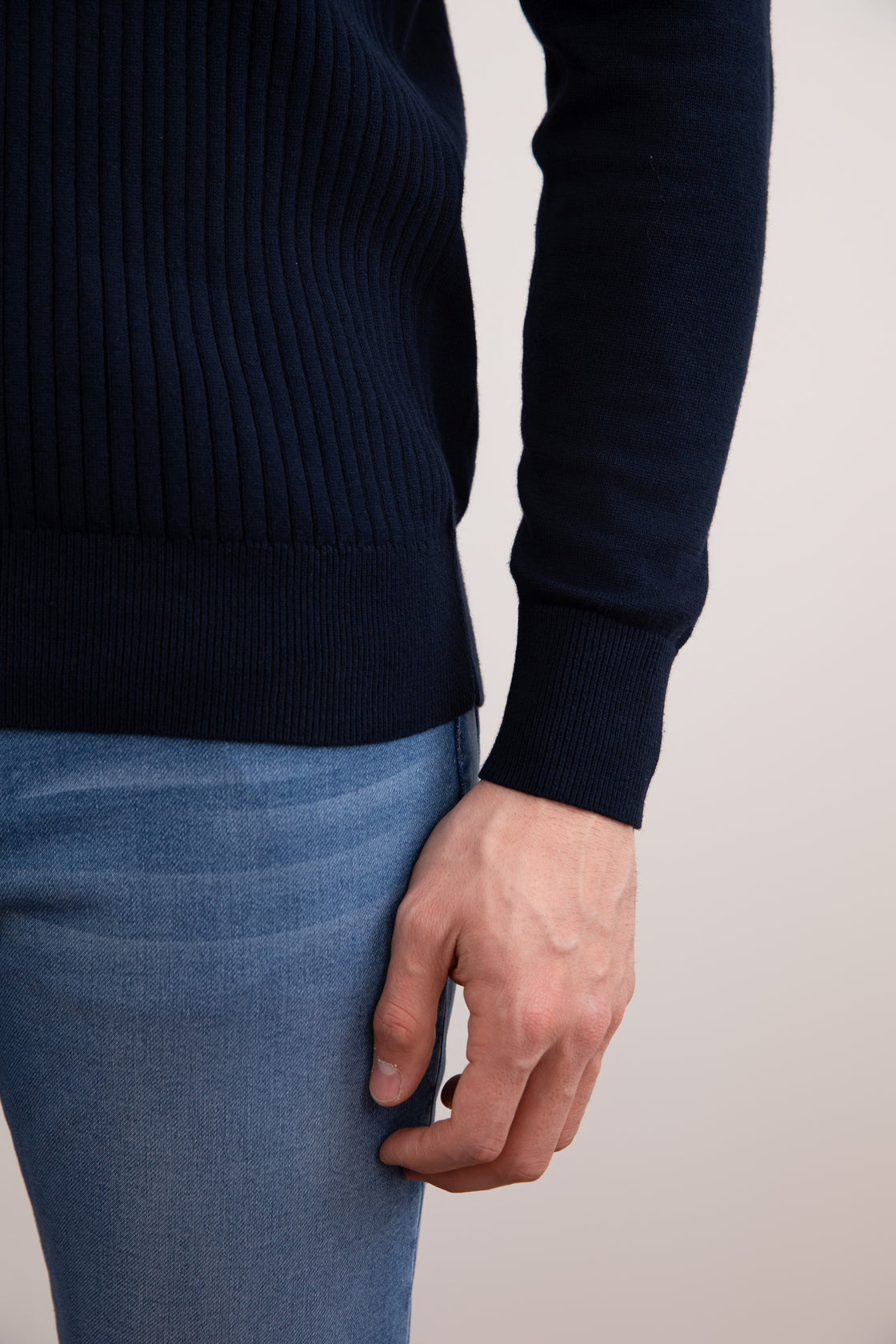 Navy Gestreept Open Poloshirt