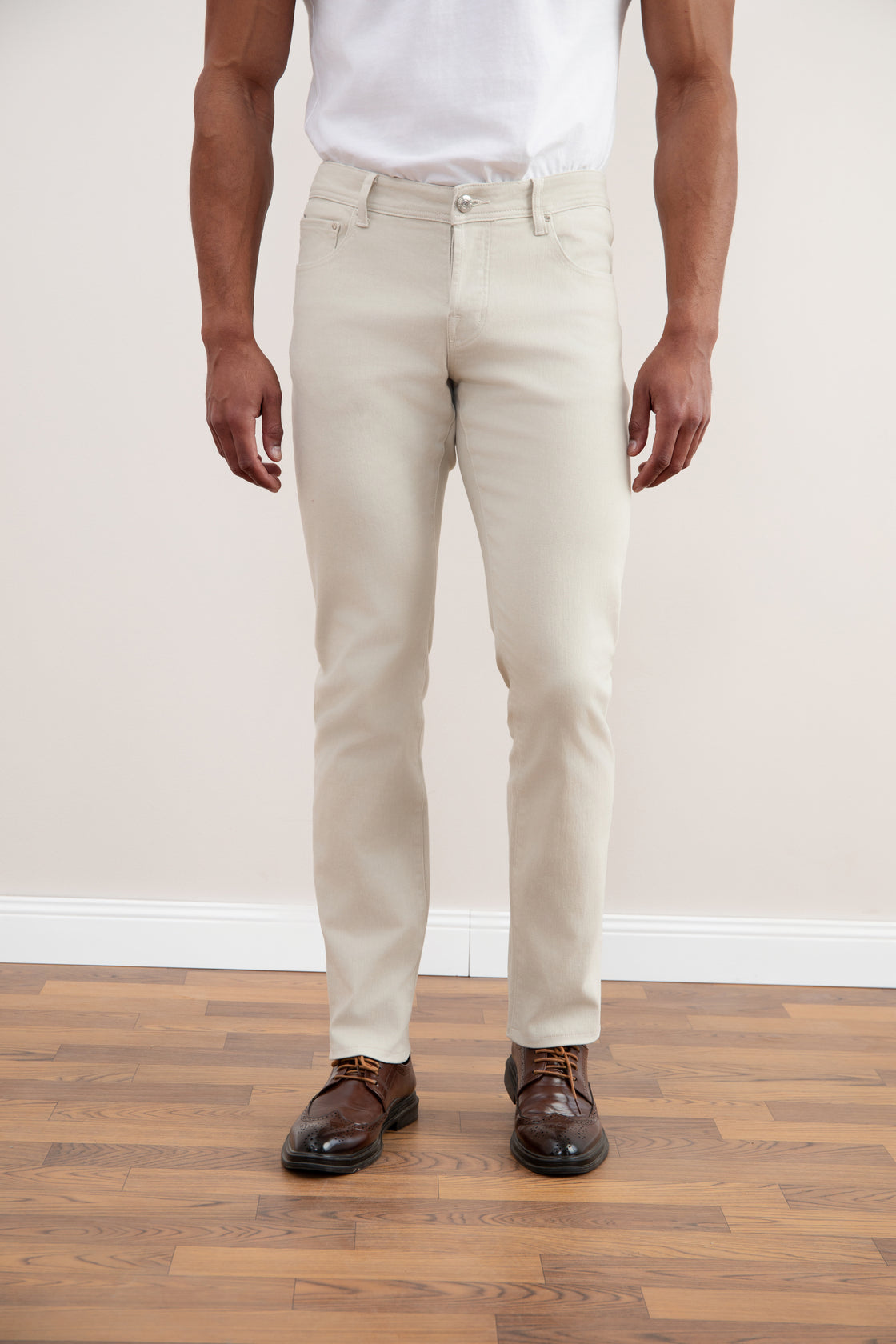White Stone-washed Stretch Five-pockets Jeans