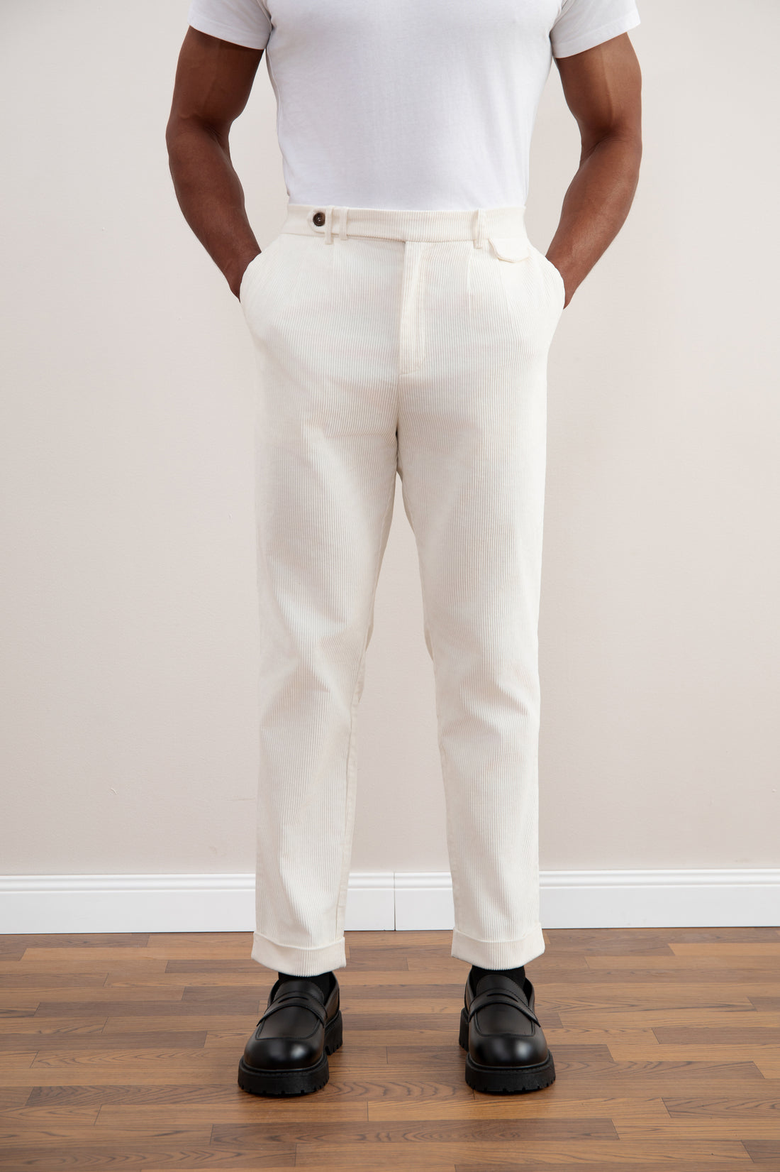 Light Beige Straight-Fit Corduroy Pants