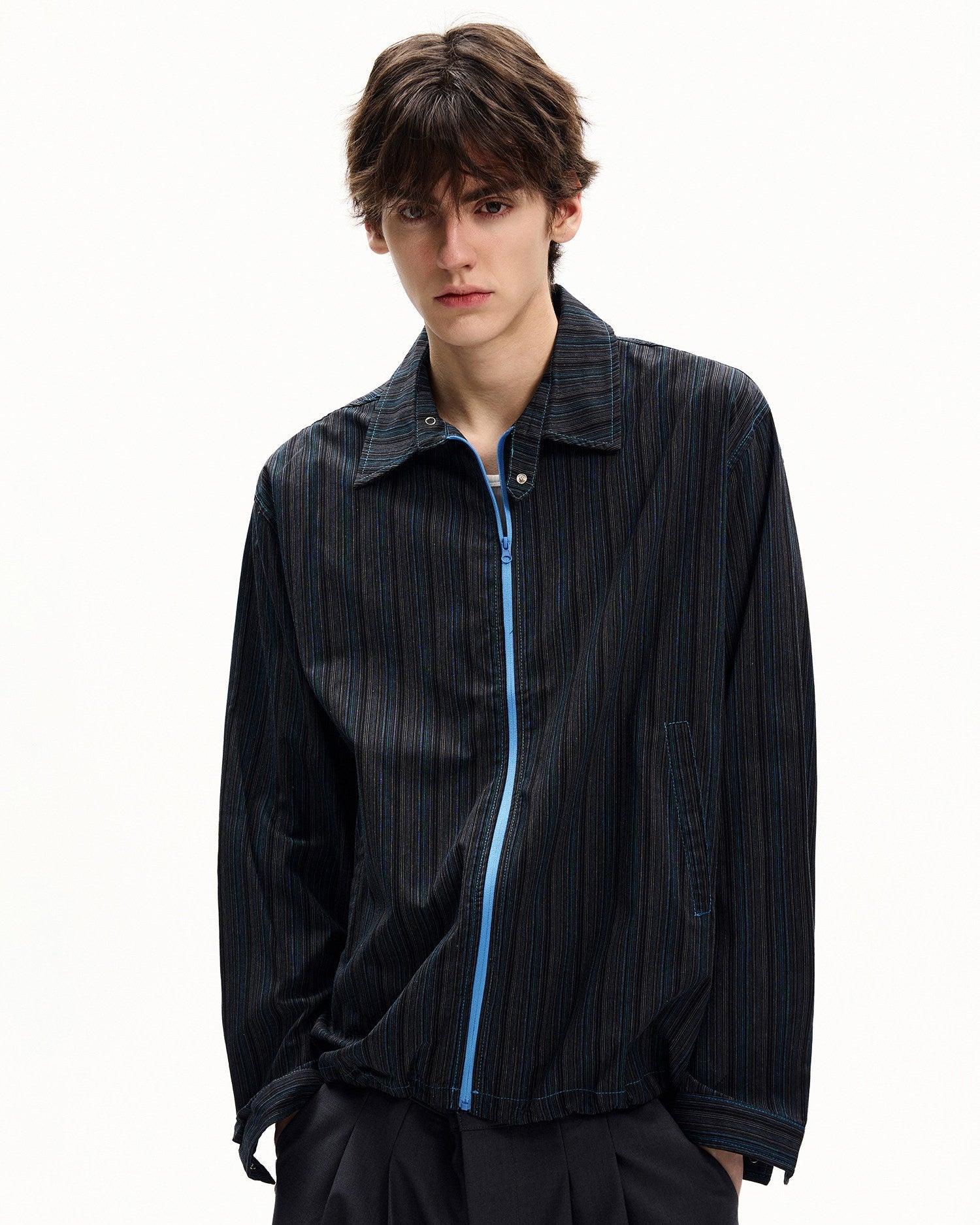 Striped Cotton Zip Front Jacket