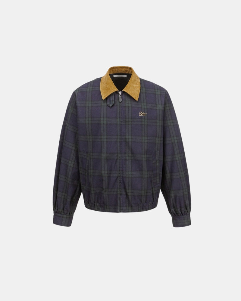 Karierte Zip-Up Jacke mit Kordkragen