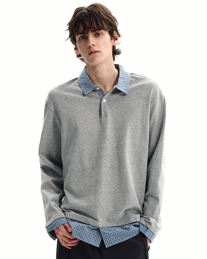 Cotton Blend Layered Polo Sweatshirt