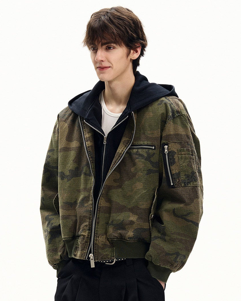 Camo Cotton Zip Hooded Jacket