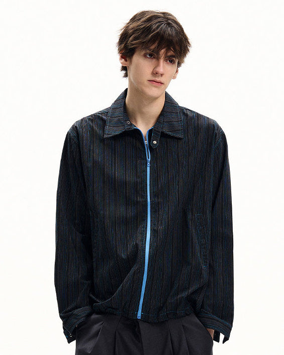 Textured Stripe Zip Jacket