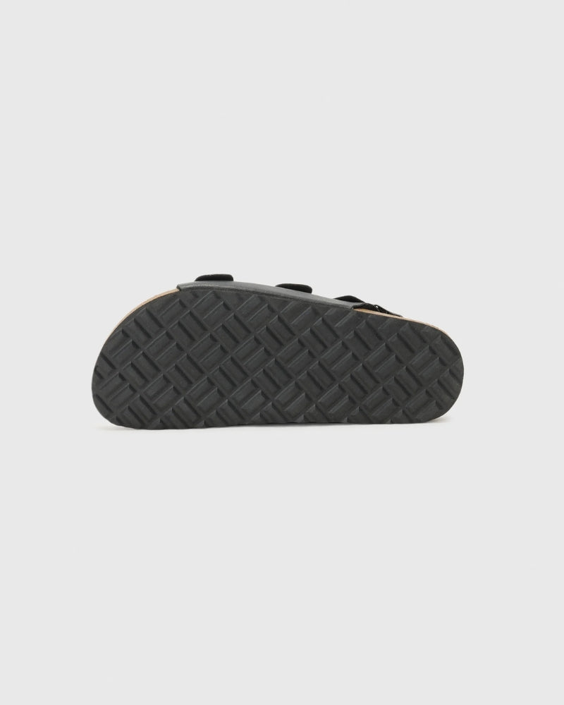 Adjustable Leather Sandals with Back Strap - Black