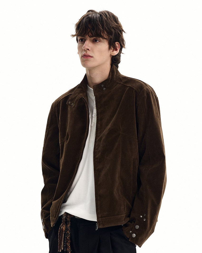 Suede Zip Stand Collar Jacket