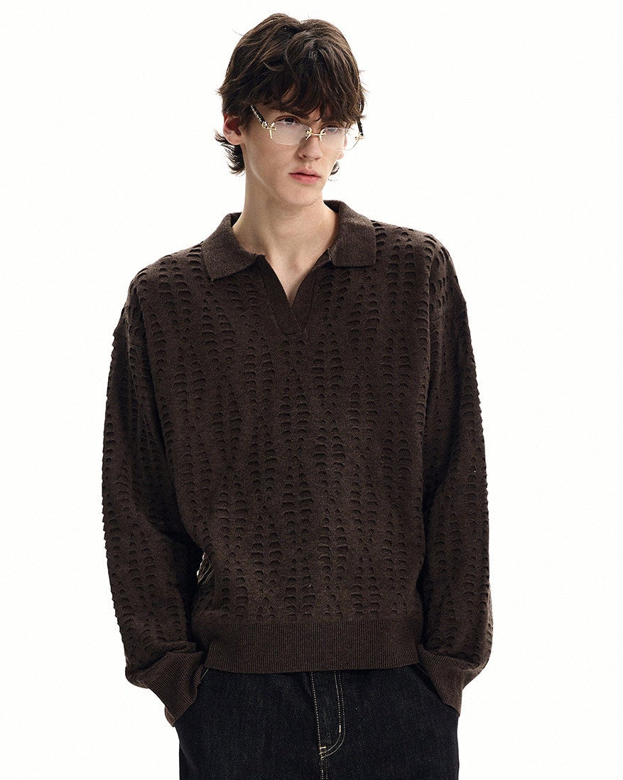 Textured Knit Polo Sweater