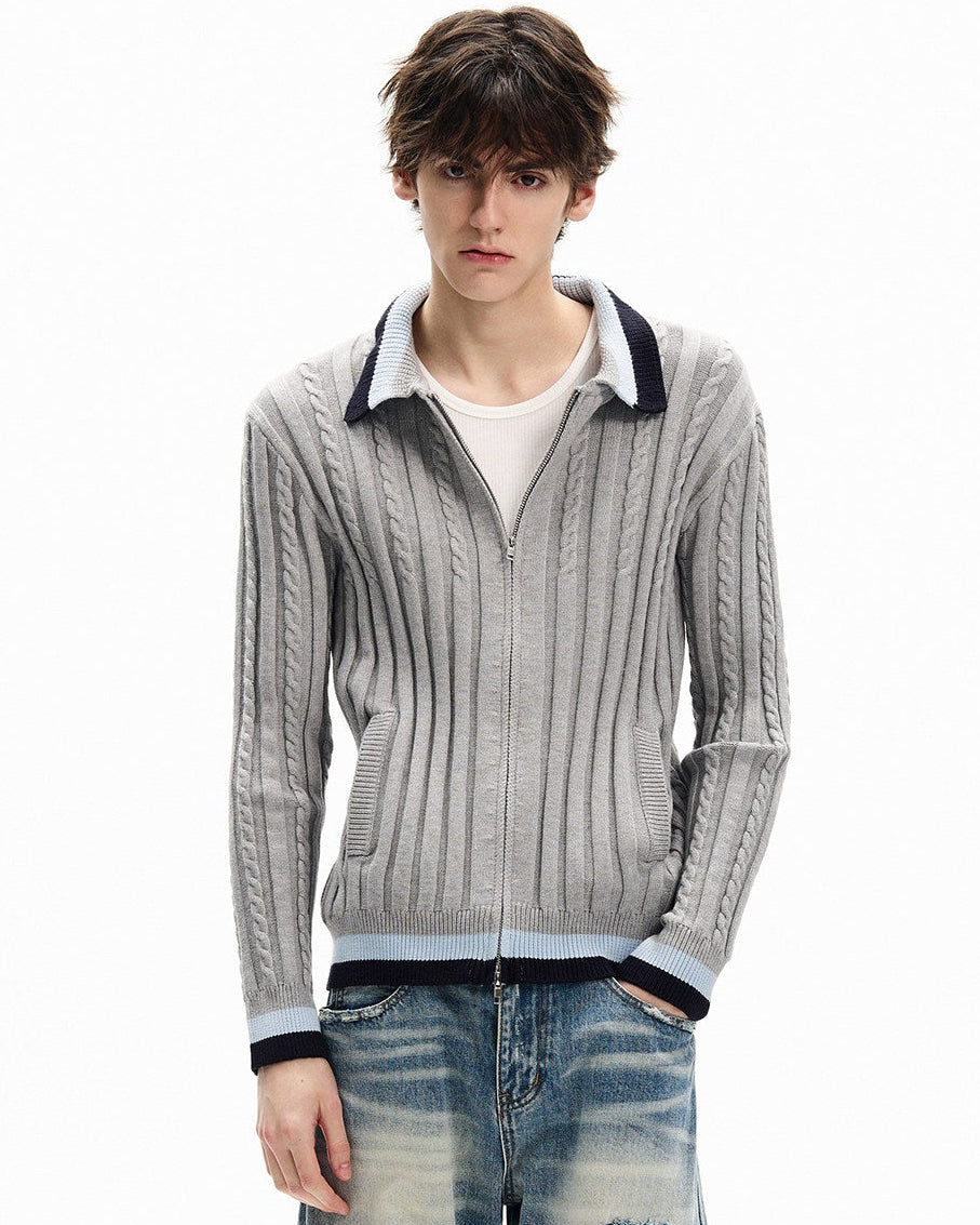 Ribbed Cotton Zip-Up Cardigan