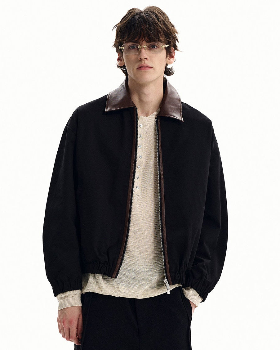 Cotton Twill Leather-Trim Jacket