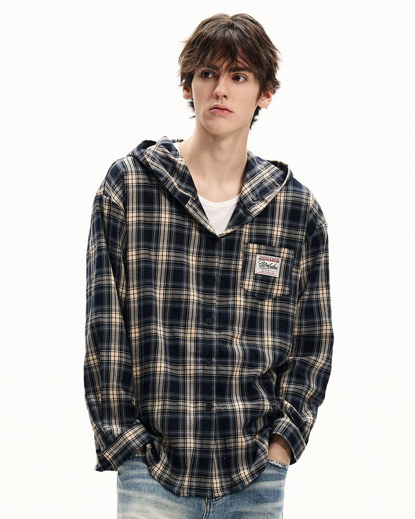 Plaid Cotton Hooded Shirt