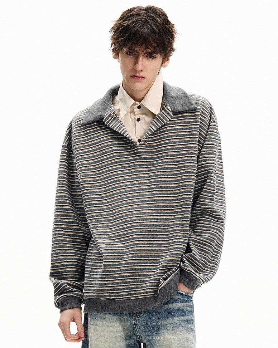 Striped Knit Striped Collar Sweater