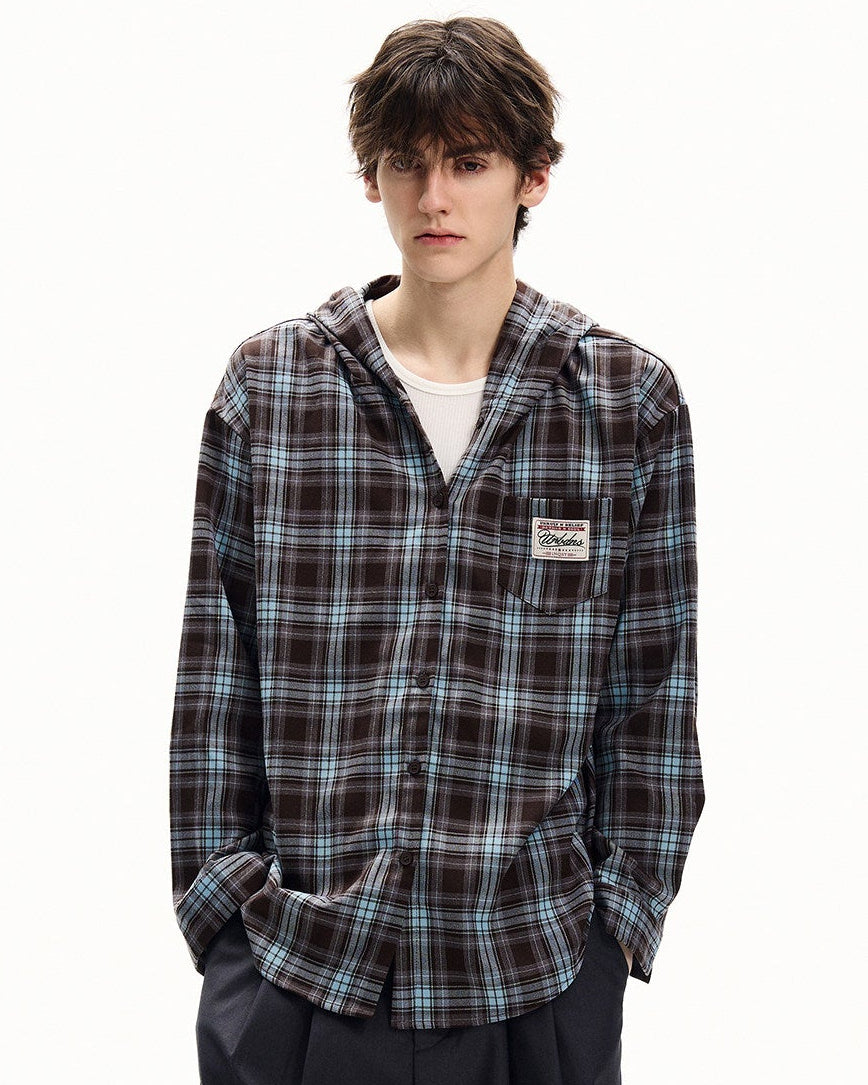 Plaid Cotton Hooded Flannel Cardigan