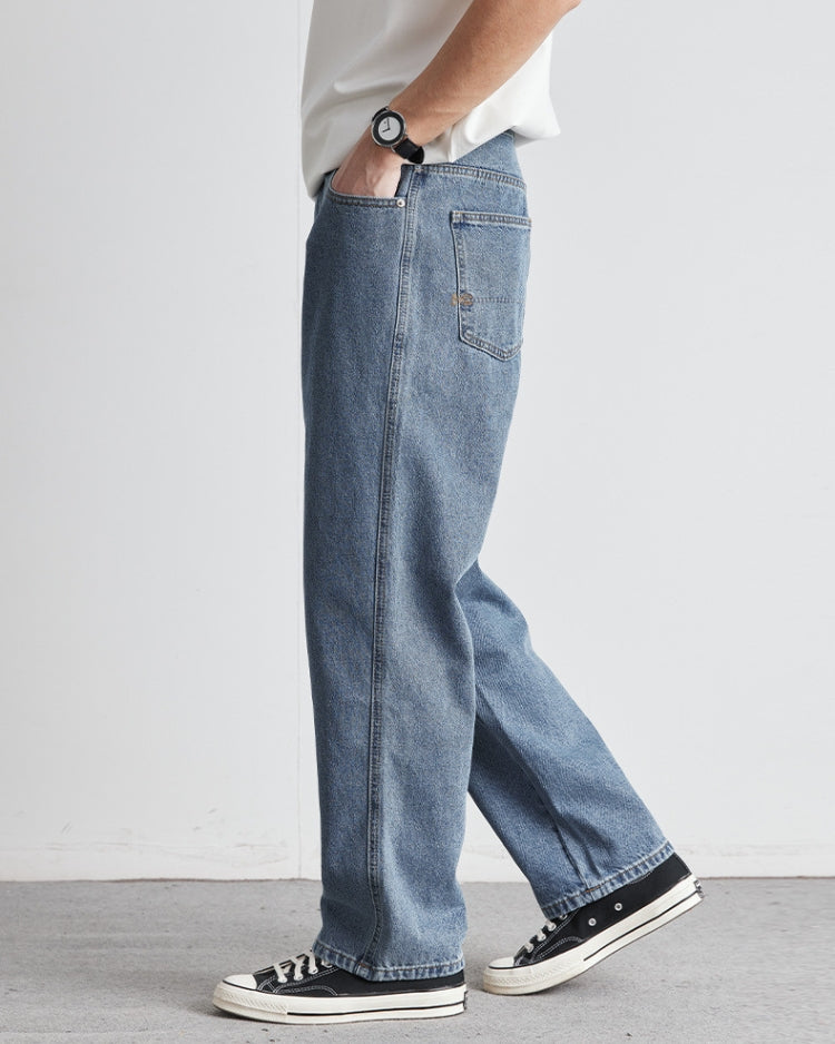 Gewaschene Indigo Classic Straight Denim Jeans