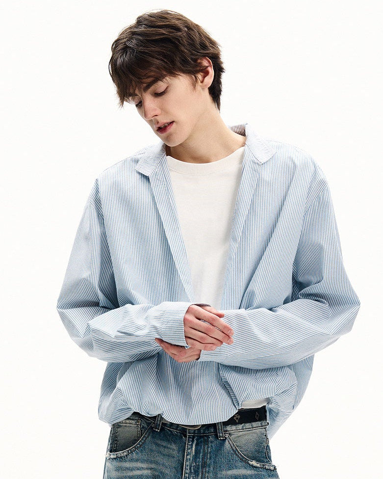 V-Neck Cotton Pinstripe Overshirt