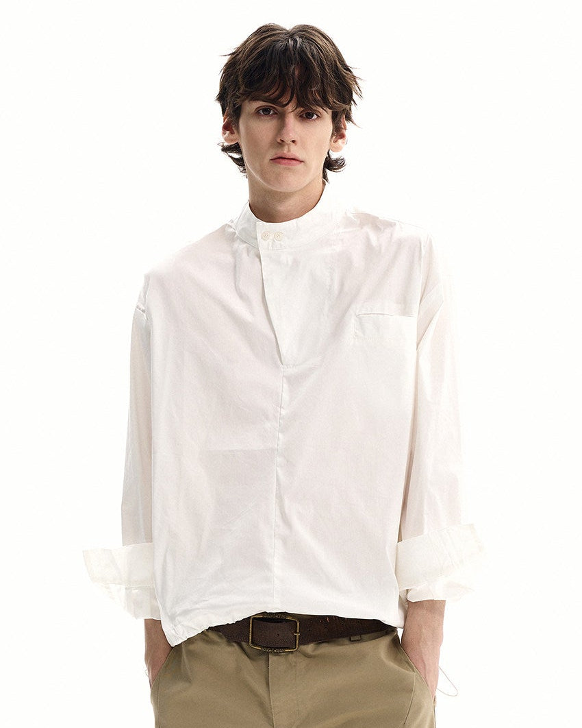 Cotton Poplin Stand Collar Shirt